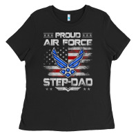 Proud Air Force Step Dad Veteran Vintage Flag Veterans Day T Shirt Ladies Tee | Teevron