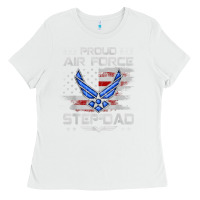 White proud air force step dad veteran vintage flag veterans day t shirt Ladies Tee - FloraArt