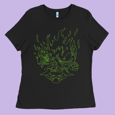 Cyberpunk Samurai Neon Green Ladies Tee Designed By Floraart