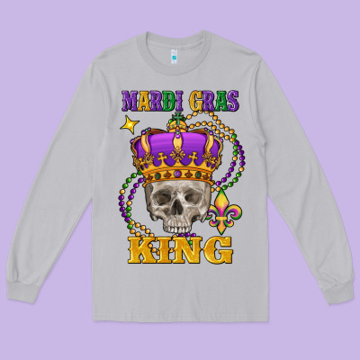 Skull Mardi Gras King Long Sleeve Tee Designed By Fadigitalartstudio