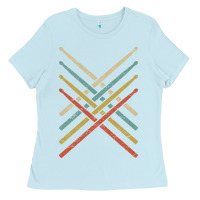 Baby Blue retro vintage drummer tshirt 70s 80s distressed drum sticks long sleev Ladies Tee - FloraArt