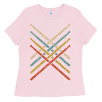 Bubblegum Pink retro vintage drummer tshirt 70s 80s distressed drum sticks long sleev Ladies Tee - FloraArt