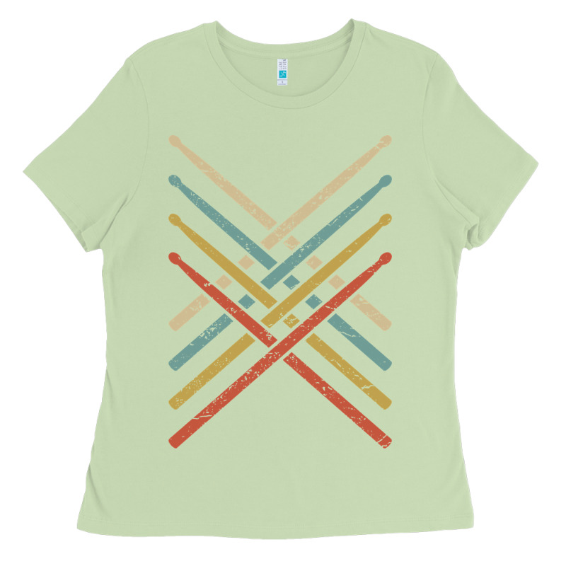 Retro Vintage Drummer Tshirt 70s 80s Distressed Drum Sticks Long Sleev Ladies Tee by FloraArt | Teevron