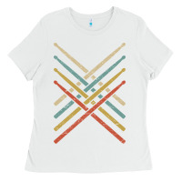 White retro vintage drummer tshirt 70s 80s distressed drum sticks long sleev Ladies Tee - FloraArt