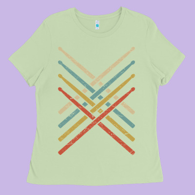 Retro Vintage Drummer Tshirt 70s 80s Distressed Drum Sticks Long Sleev Ladies Tee Designed By Floraart
