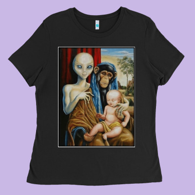 Alien Chimp Baby Religion Conspiracy Poster Ladies Tee Designed By Floraart