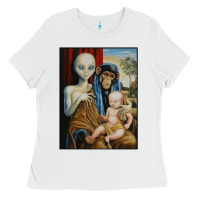 White alien chimp baby religion conspiracy poster Ladies Tee - FloraArt