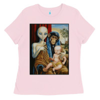 Bubblegum Pink alien chimp baby religion conspiracy poster Ladies Tee - FloraArt