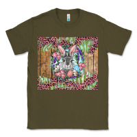 Army Green Easter bunny with floral wreath and leopard Classic Tee - RanaPortraitStore