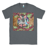 Charcoal Heather Easter bunny with floral wreath and leopard Classic Tee - RanaPortraitStore
