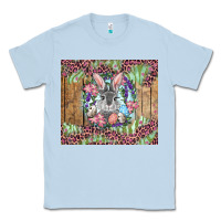 Dusty Blue Easter bunny with floral wreath and leopard Classic Tee - RanaPortraitStore