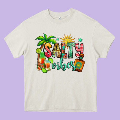 Salty Vibes Tequila Summer Heavy Core Tee Designed By Jasminsmagicworld