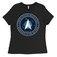 Black Official United States Space Force USSF Military Patch Ladies Tee - FloraArt