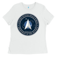 White Official United States Space Force USSF Military Patch Ladies Tee - FloraArt
