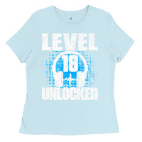 Baby Blue Level 18 Unlocked Birthday 18 Years Gamer Premium T Shirt Ladies Tee - FloraArt