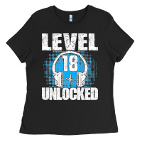 Level 18 Unlocked Birthday 18 Years Gamer Premium T Shirt Ladies Tee | Teevron