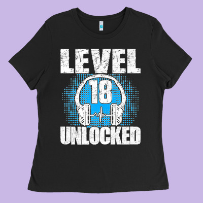 Level 18 Unlocked Birthday 18 Years Gamer Premium T Shirt Ladies Tee Designed By Floraart