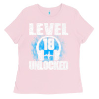 Bubblegum Pink Level 18 Unlocked Birthday 18 Years Gamer Premium T Shirt Ladies Tee - FloraArt