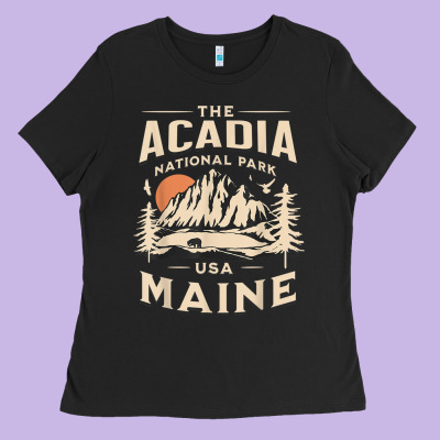 Acadia National Park Maine Nature Hike Outdoors Vintage T Shirt Ladies Tee Designed By Artmosaic