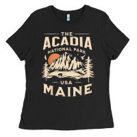 Black acadia national park maine nature hike outdoors vintage t shirt Ladies Tee - ArtMosaic