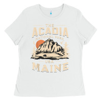 White acadia national park maine nature hike outdoors vintage t shirt Ladies Tee - ArtMosaic