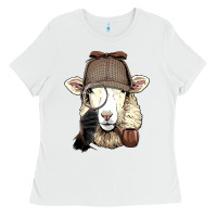 White Detective Sheep Lamb Spy Investigator Farmer Sheep Lover 53 Ladies Tee - ArtMosaic