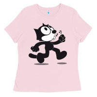 Bubblegum Pink felix the cat whistling Ladies Tee - ArtMosaic