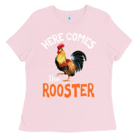 Bubblegum Pink Here Comes The Rooster Shirt Chicken Lady Outfit 243 Ladies Tee - ArtMosaic