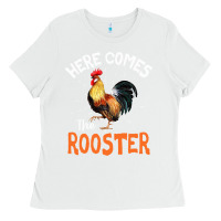 White Here Comes The Rooster Shirt Chicken Lady Outfit 243 Ladies Tee - ArtMosaic