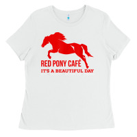White Red Pony Cafe, Funny cute horse lover Ladies Tee - ArtMosaic