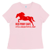 Bubblegum Pink Red Pony Cafe, Funny cute horse lover Ladies Tee - ArtMosaic
