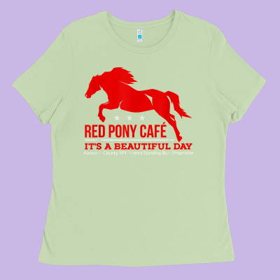 Red Pony Cafe, Funny Cute Horse Lover Ladies Tee Designed By Artmosaic