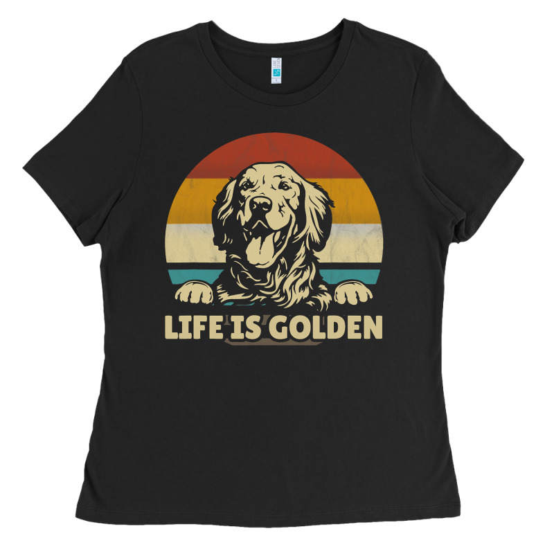 Golden Retriever Dog Life Is Golden Retro Vintage Ladies Tee by ArtMosaic | Teevron