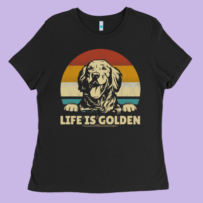 Golden Retriever Dog Life Is Golden Retro Vintage Ladies Tee Designed By Artmosaic