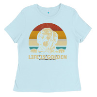 Baby Blue Golden Retriever Dog Life is golden retro vintage Ladies Tee - ArtMosaic