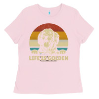 Bubblegum Pink Golden Retriever Dog Life is golden retro vintage Ladies Tee - ArtMosaic