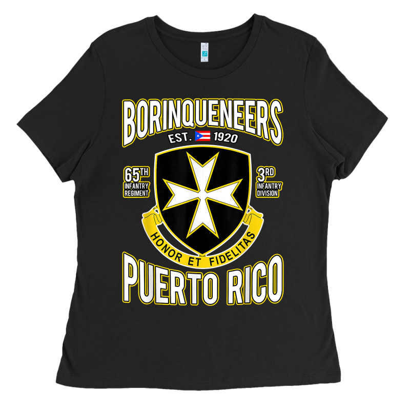 Borinqueneers Puerto Rico Flag Honor Et Fidelitas Ladies Tee by ArtMosaic | Teevron