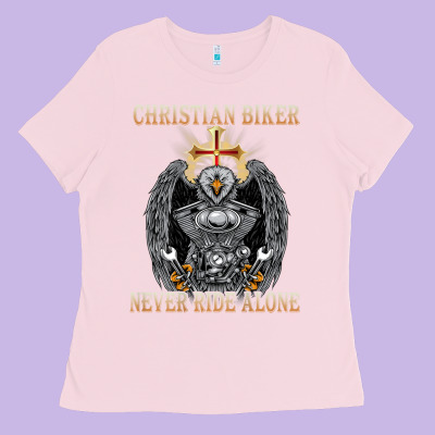 Jesus Christian Biker Never Ride Alone Ladies Tee Designed By Artmosaic