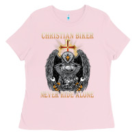 Bubblegum Pink jesus christian biker never ride alone Ladies Tee - ArtMosaic