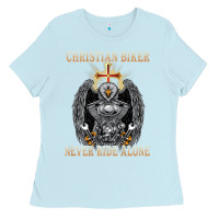 Baby Blue jesus christian biker never ride alone Ladies Tee - ArtMosaic