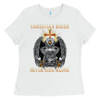 White jesus christian biker never ride alone Ladies Tee - ArtMosaic