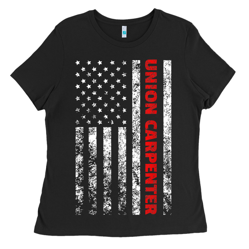Union Carpenter With A Vintage American Flag For Fans Ladies Tee by ArtMosaic | Teevron
