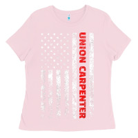 Bubblegum Pink Union Carpenter With A Vintage American Flag For Fans Ladies Tee - ArtMosaic