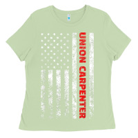 Matcha Union Carpenter With A Vintage American Flag For Fans Ladies Tee - ArtMosaic