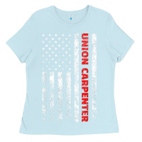 Baby Blue Union Carpenter With A Vintage American Flag For Fans Ladies Tee - ArtMosaic