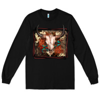 Black Western Bull Skull Long Sleeve Tee - FaDigitalArtStudio