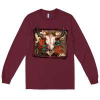 Burgundy Western Bull Skull Long Sleeve Tee - FaDigitalArtStudio
