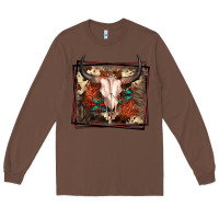 Chestnut Western Bull Skull Long Sleeve Tee - FaDigitalArtStudio