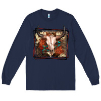 Navy Western Bull Skull Long Sleeve Tee - FaDigitalArtStudio