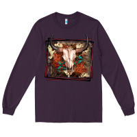 Plum Western Bull Skull Long Sleeve Tee - FaDigitalArtStudio